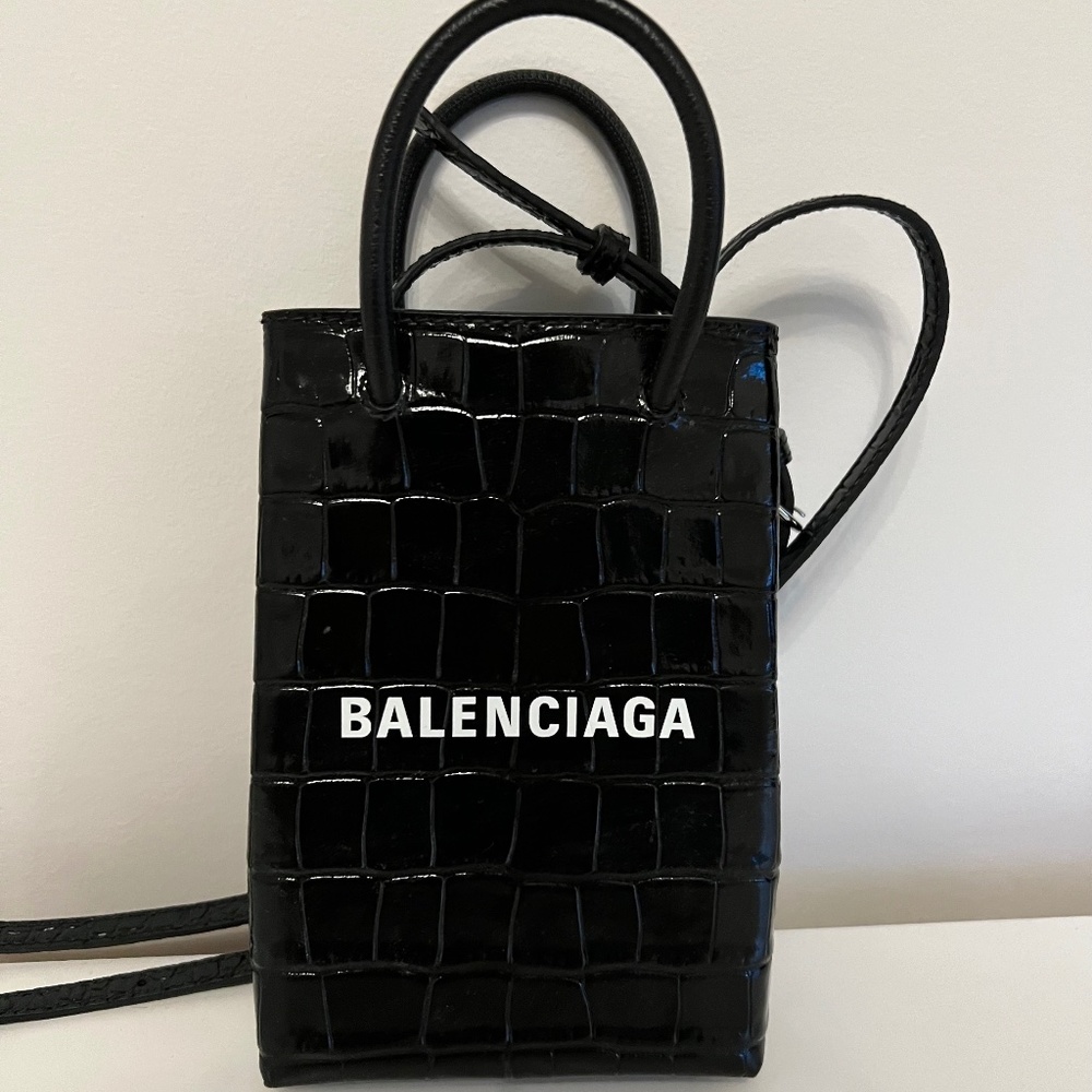 Balenciaga Croc-embossed Leather Phone Holder
